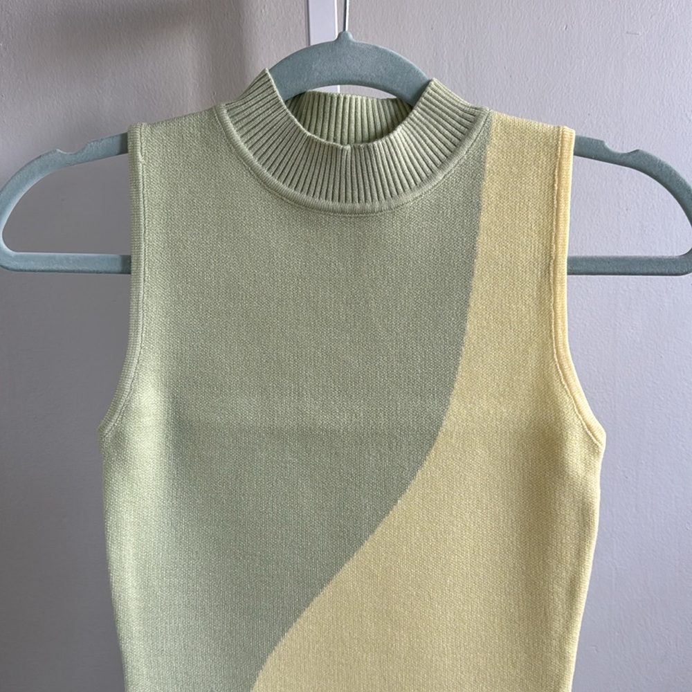 Peppermayo Two-Tone Light Green and Cream Knit Mini Dress - Picture 8 of 9